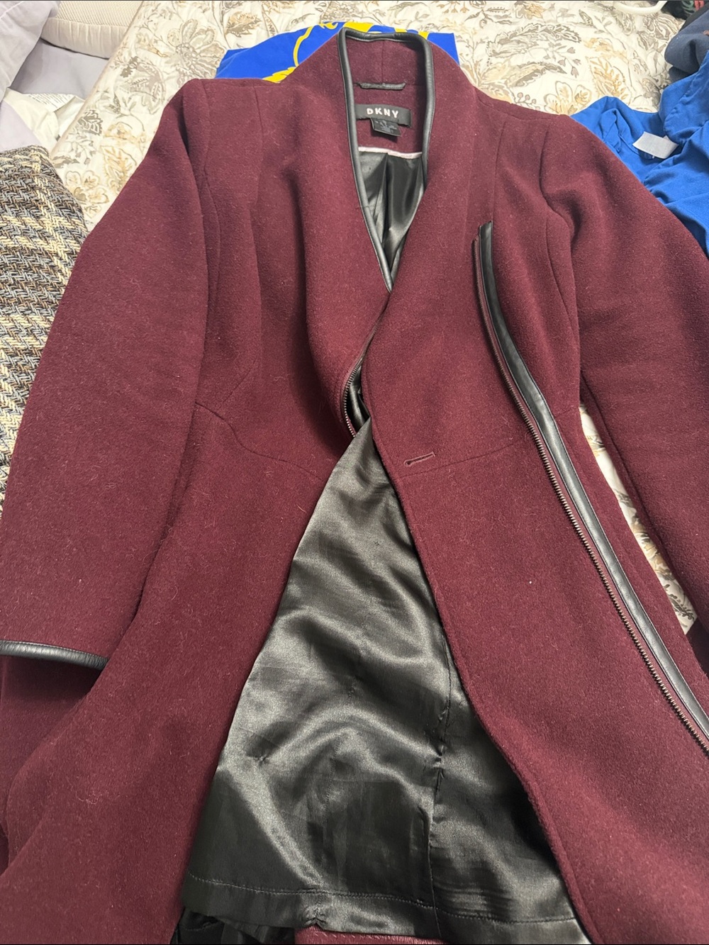 DKNY  Burgundy Wool Blend Coat